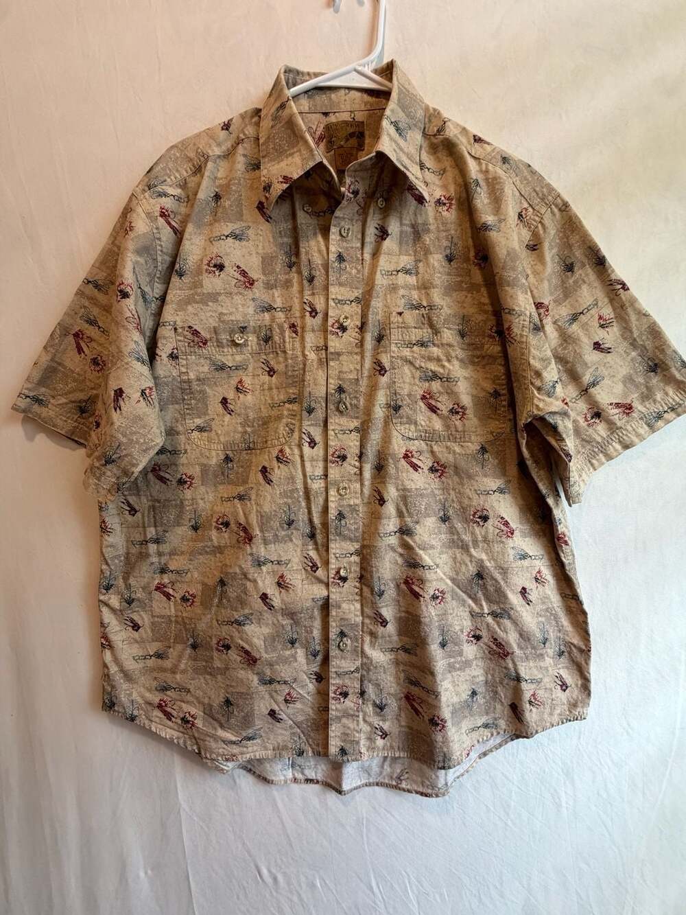 Ivy Crew Explorer Vintage Fly Fishing Trout Short Button Up Shirt Men's Large